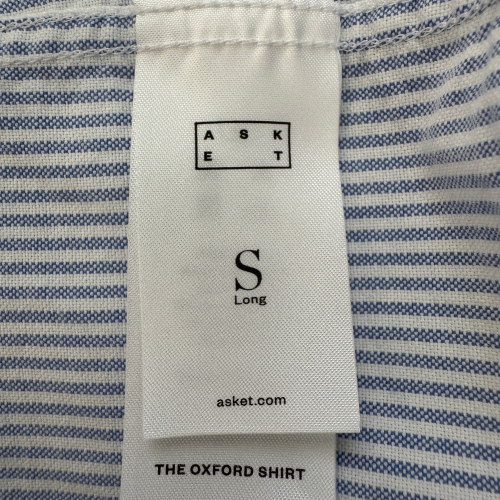 ASKET The Oxford Shirt Small Long Blue Stripe Button Down Organic Preppy Minimal - Picture 12 of 14